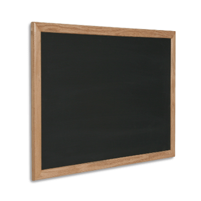 Writing board with a black surface and a wooden frame