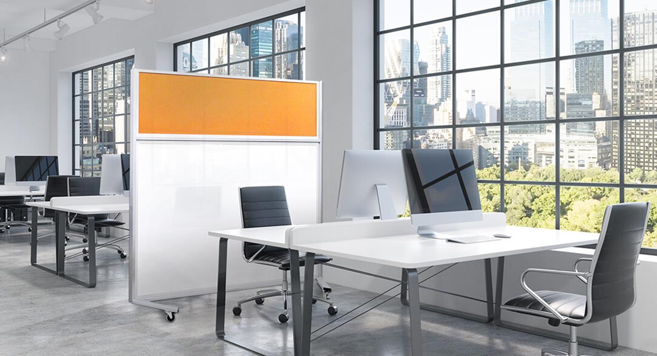 Movable Partition Wall: Series 750F in White Porcelain and Coloured Cork #2211 Tangerine Zest