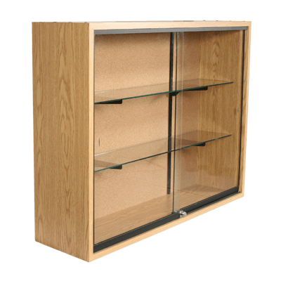 Glass display cabinet with lock, glass doors and glass shelves